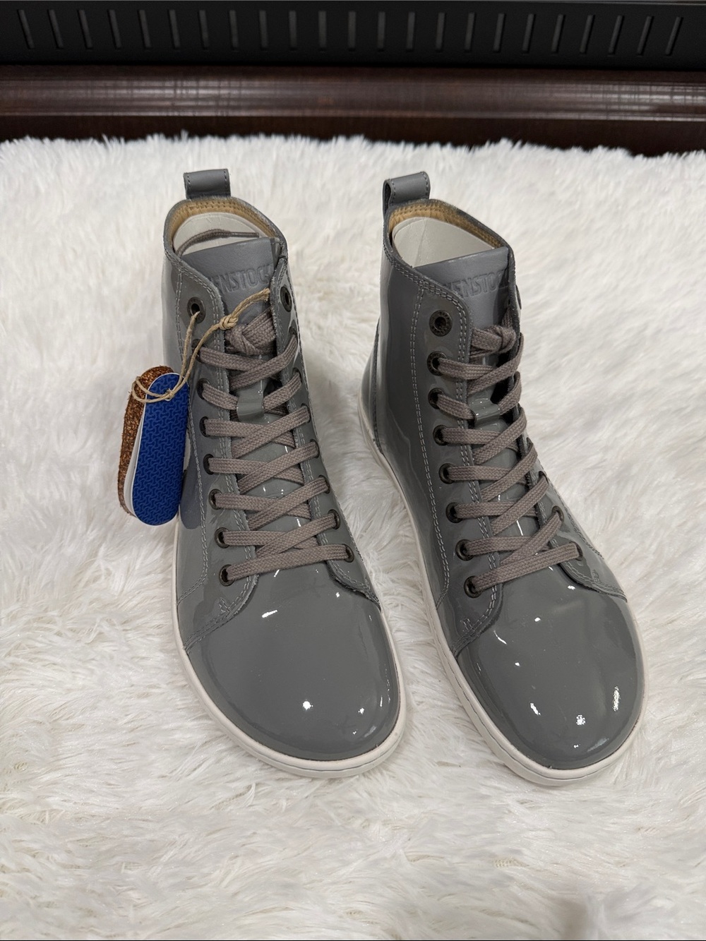 Birkenstock Women's Gray High-Top Patent Sneakers
